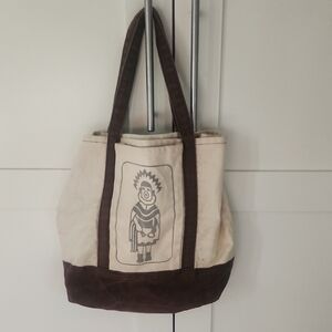 Native American Dancer Brown and Cream Canvas Tote Bag With Snaps
